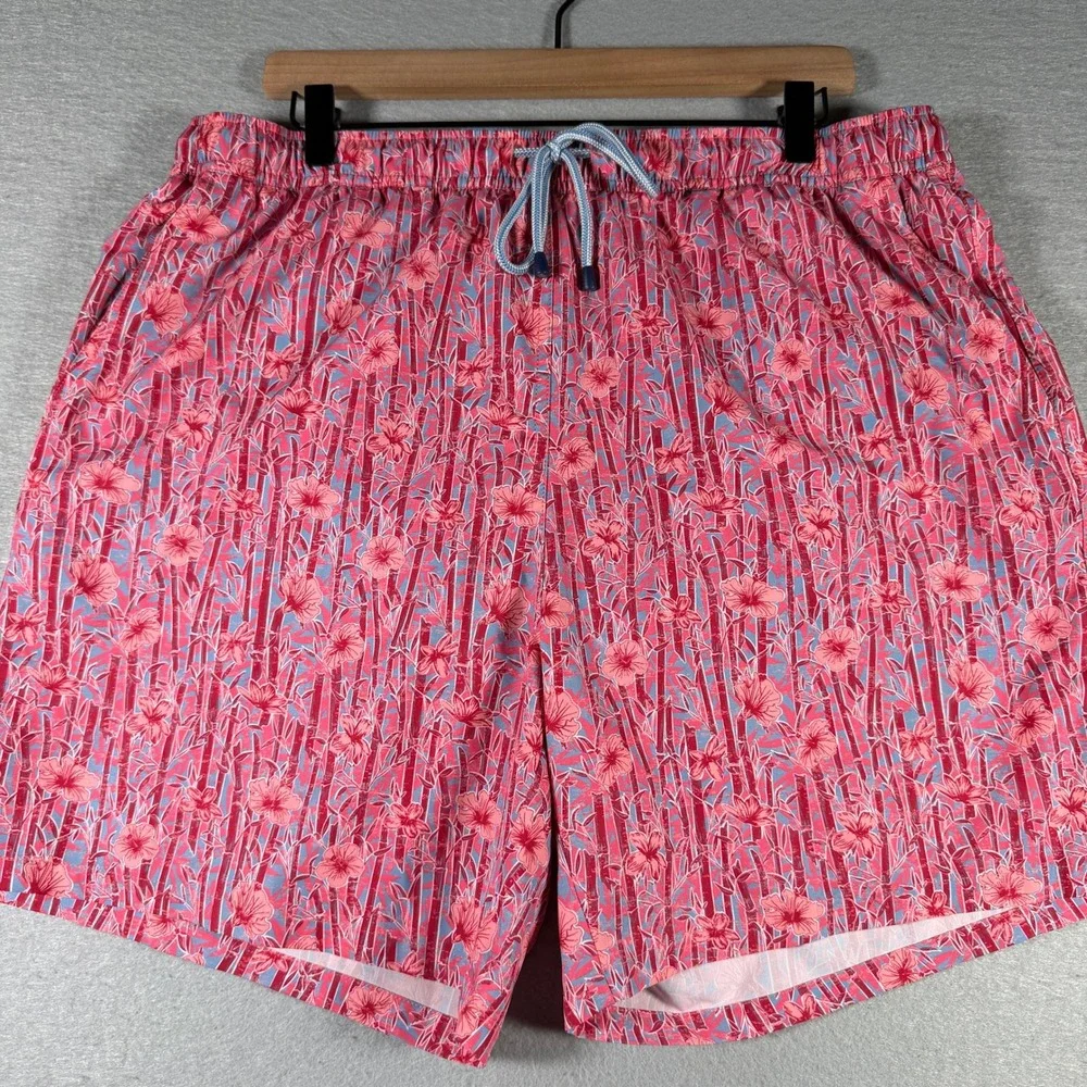 Peter Millar Mens XXL Pink Blue Floral Bamboo Tropical Swim Trunks 7 Inch Inseam